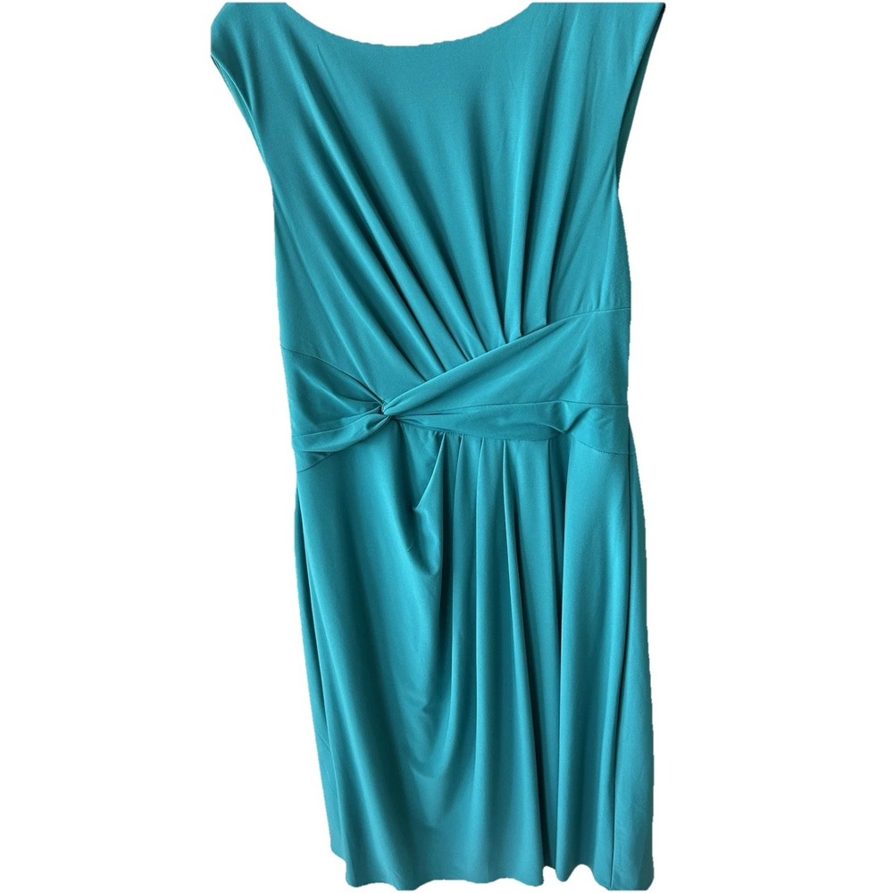 New Adrianna Pappell Dress 10 Sleeveless Teal Belly Minimizing Gathers Back Zip